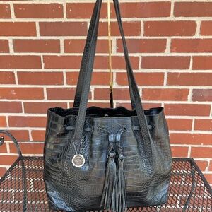 Patricia Nash Elegant Black Embossed Tote 10th anniversary 14.5” x 11.5”